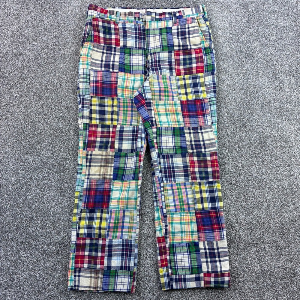 Vintage 60s Patchwork Plaid Pants Mens 34x30 The Outdoor Sportsman Petoskey